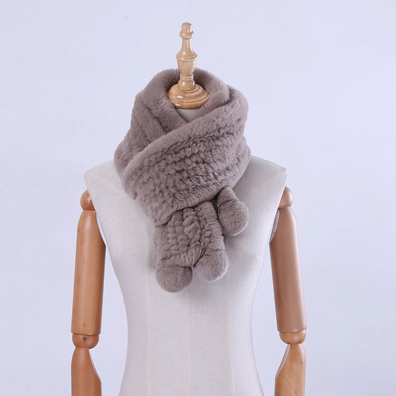 Fur Knitted Women's Winter Warm Scarf Scarves Wraps Neck Warmer Fur Mufflers