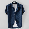 Linen shirt men summer flax men shirt turn-down collar solid pink shirts male