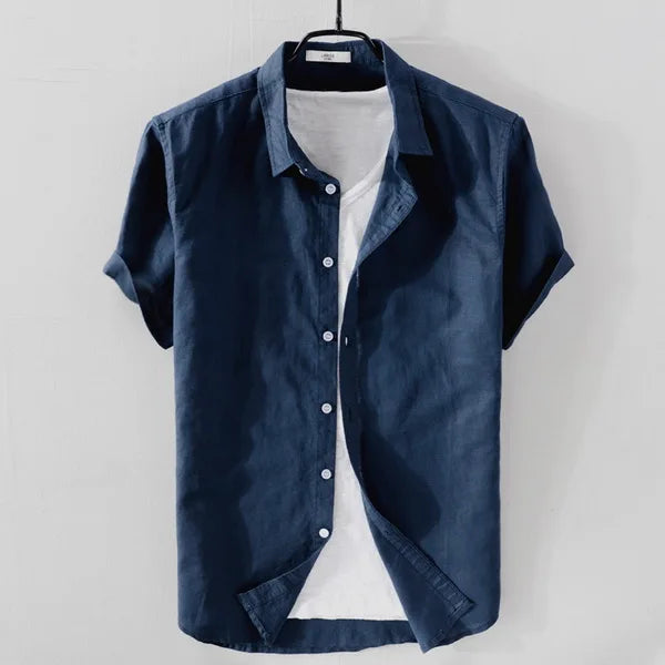 Linen shirt men summer flax men shirt turn-down collar solid pink shirts male