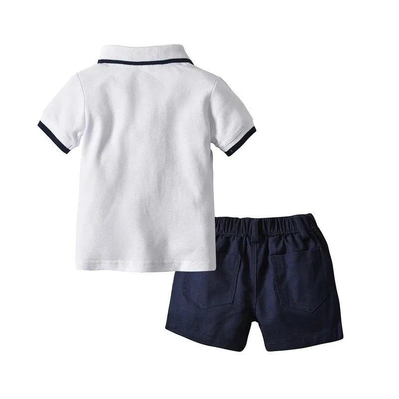 Summer Kids Boys Casual Clothing Set Short Sleeve Lapel Pullover Gentleman Shirt Short Pants