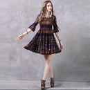 spring and summer retro lace stitching large pleated Bohemian chiffon dress