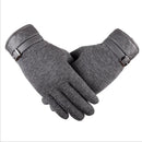 Men's Black Winter Warm Gloves For Wool Leather Wrist Soft Cashmere Touch Screen Gloves