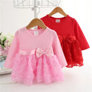 3-24M Baby Girls Dress 100% Cotton Infant Clothing Kids Clothes New Born Long Sleeves Flowers Party Princess NB Dresses Pink