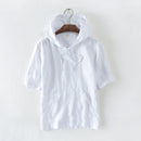 Summer Causal Men Hooded T shirts Breathable Linen Tee Shirts Half Sleeve Solid