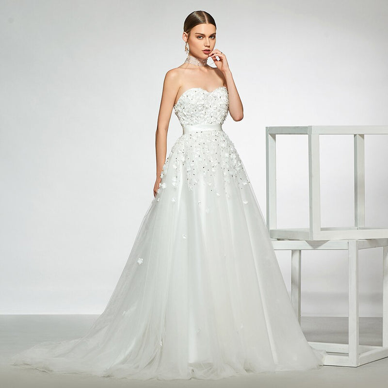 Wedding dress appliques beading a line floor length simple bridal gowns wedding dress