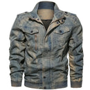 Vintage Classic Denim Jacket Autumn Winter Stand Collar Washed Army Military Tactical Bomber Jackets