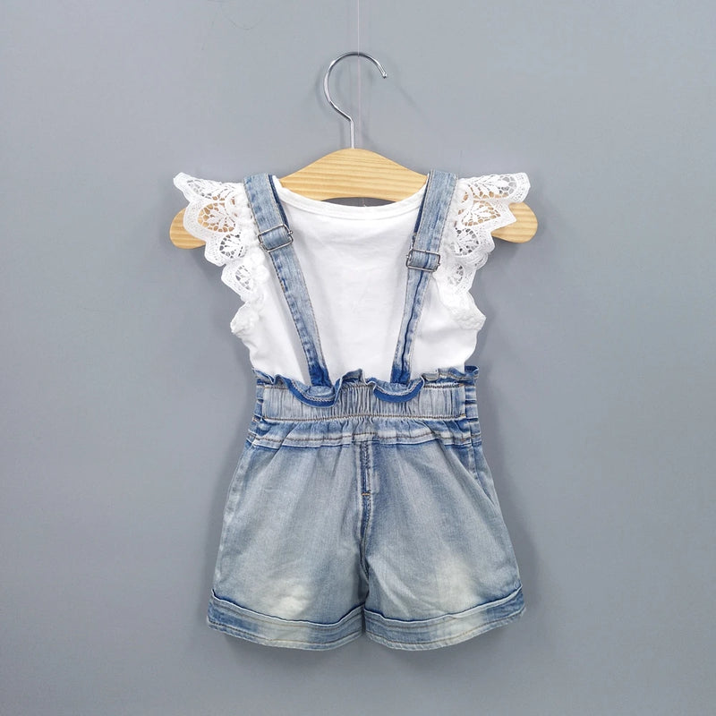 Baby Girl Overalls Summer Baby Clothing Sets Babe Girls Rompers With Cotton T Shirt Bow Suspender Shorts Infant Clothes
