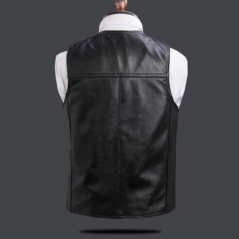 Men Motorcycle Jacket Leather Waistcoats Soft Black Vest High-end