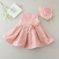 Newborn Baby Girl Dress with Cap Super Bow Diamond Belt Christening Gowns