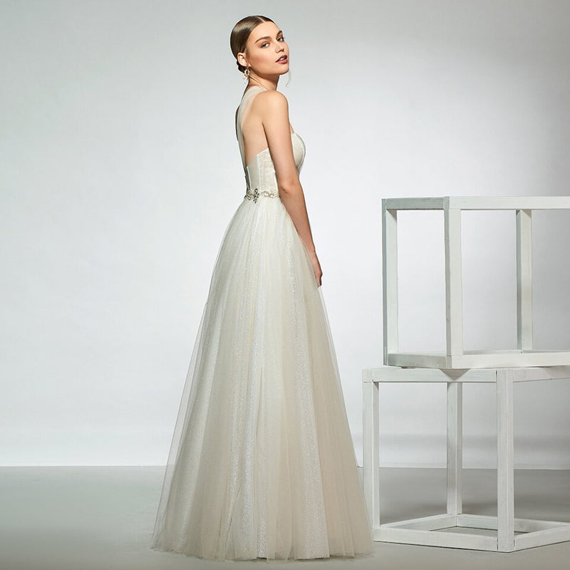 Dress elegant one shoulder beading sleeveless zipper up wedding dress a line floor length