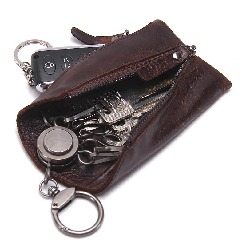 Genuine Leather Key Wallet Men Car Key Holder Zipper Keys Case Male Man Keys Organizer