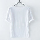 Summer Men T Shirts Short Sleeve Round Collar Breathable Linen Tops Tees Causal