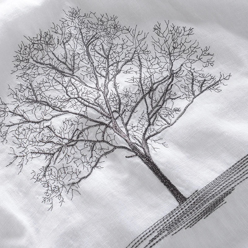Embroidery Black T Shirts Men Linen Round Neck Embroidered Casual T-Shirt For Men Tops