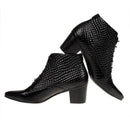 Brand Pointed Toe High Heel Genuine Leather Shoes Men Lace Up Dress Ankle Boots