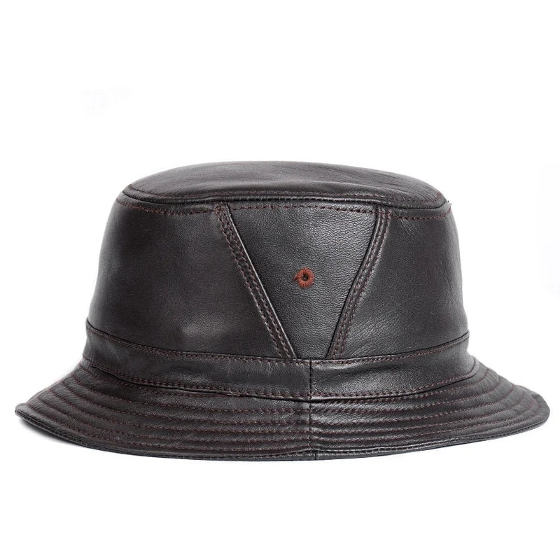 Man Real Leather Fitted Flat Bucket Hats Outdoor Potted Short Brim Hip Pop Elderly