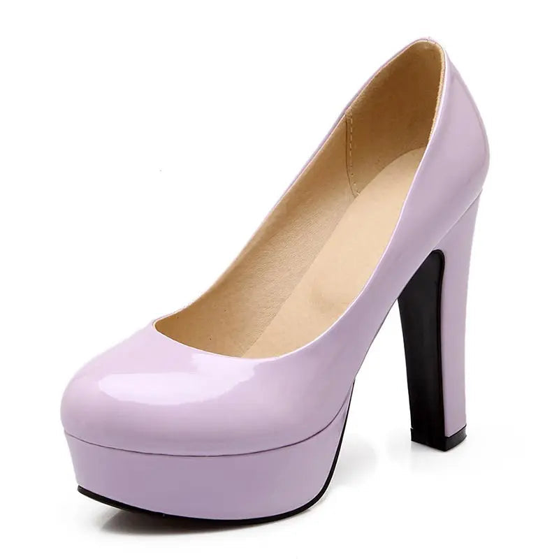 Women Pumps Spring Elegant Casual Dress Shallow Mouth Round Head Square High Heels Lady Shoes