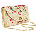 Straw Beach Bag Handmade Cherry Embroidery Rattan Messenger Shoulder Bags For Women