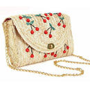 Straw Beach Bag Handmade Cherry Embroidery Rattan Messenger Shoulder Bags For Women