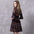 Summer Dress  Boho Short Sleeve High Waist O-Neck A-line Floral Women Dresses