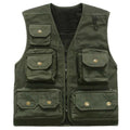 Green vest with multiple pockets on a white background, Obroi