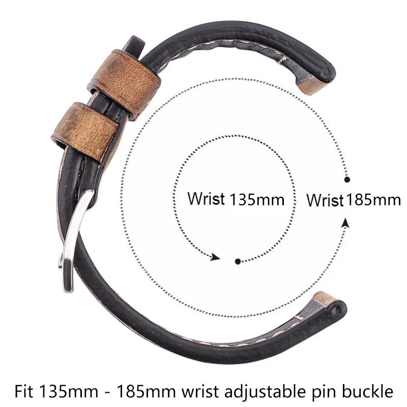 Handmade Retro Leather Watch Band Straps Stainless Steel Buckle 22mm 24mm Watchbands