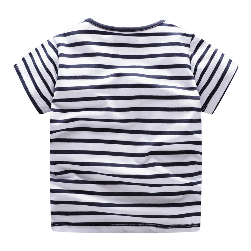 Cute Boys t shirt Regular Black white striped kids Sports Tops Pentagram for boys Girl Short Sleeve T-shirt