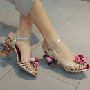Flower golden women sandals birdcage strange heels ankle strap buckle ladies sandal woman shoes