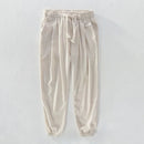 Ankle-length pants men linen and cotton loose white trousers men elastic waist pants men