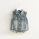 Spring Glitter Decoration Cartoon Cute Denim Blue Waistcoats Vest For Kids Baby Girls