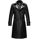 Winter Spring Jackets Man Slim Trench Coats Mens Single Breasted Leather Coats Fleece Lining
