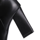 Winter Boots Women Leather Block High Heel Tall Long Boots Female Zipper Ladies Shoes