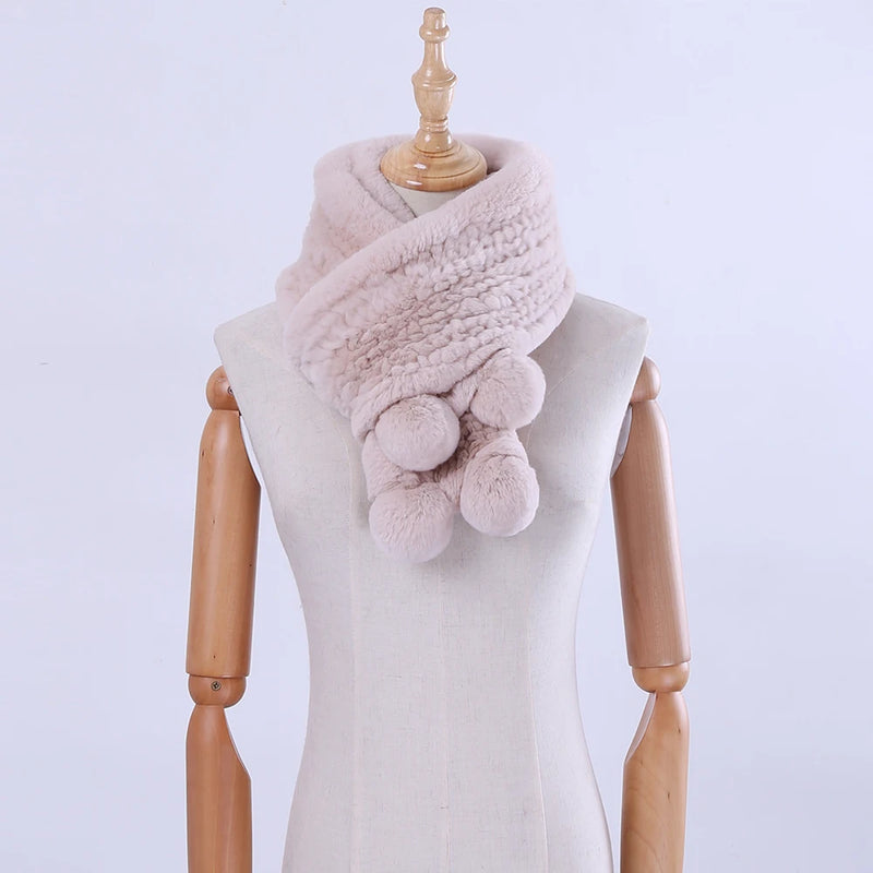 Fur Knitted Women's Winter Warm Scarf Scarves Wraps Neck Warmer Fur Mufflers