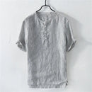 Linen Shirts Short Sleeve Tops Striped Breathable Causal Male Social Dress Shirts