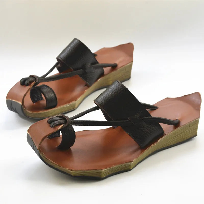 Genuine Leather pure handmade Zen Art retro Slipper Women Slipper
