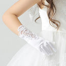 Kids Gift White Elastic Mesh Cloth Girls Party Formal Etiquette Gloves Pearl Short Lace Bow Children Princess Dance Gloves