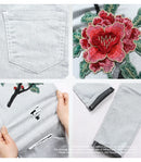 Ripped Knees Floral Jeans With Embroidery Woman Stretchy Denim Pants Trousers For Women