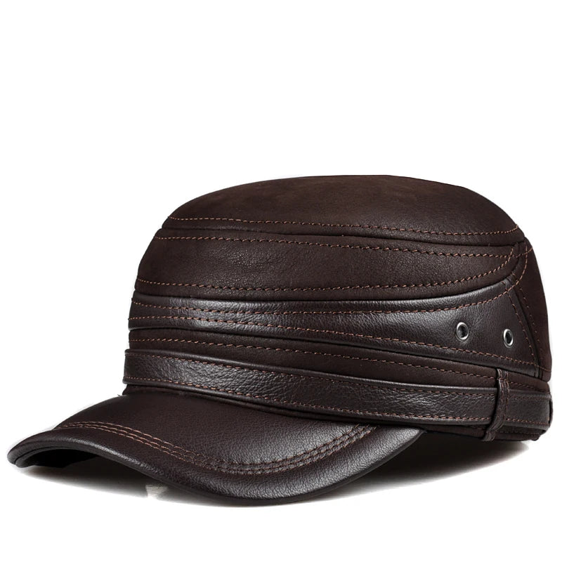 Winter Men Genuine Leather Ceiling Earmuffs Flat Hat Male Keep Warm Leisure 57-60 cm Adjustable
