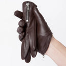 Men's Genuine Leather Gloves classic short side zipper style Real Black Touch Screen Winter Warm