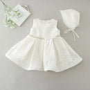 Newborn Baby Girl Dress with Cap Super Bow Diamond Belt Christening Gowns
