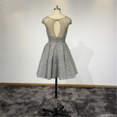 Crystals Full Beading Party Dresses Grey Knee-Length Skirt Scoop Neck Short Cocktail Dresses