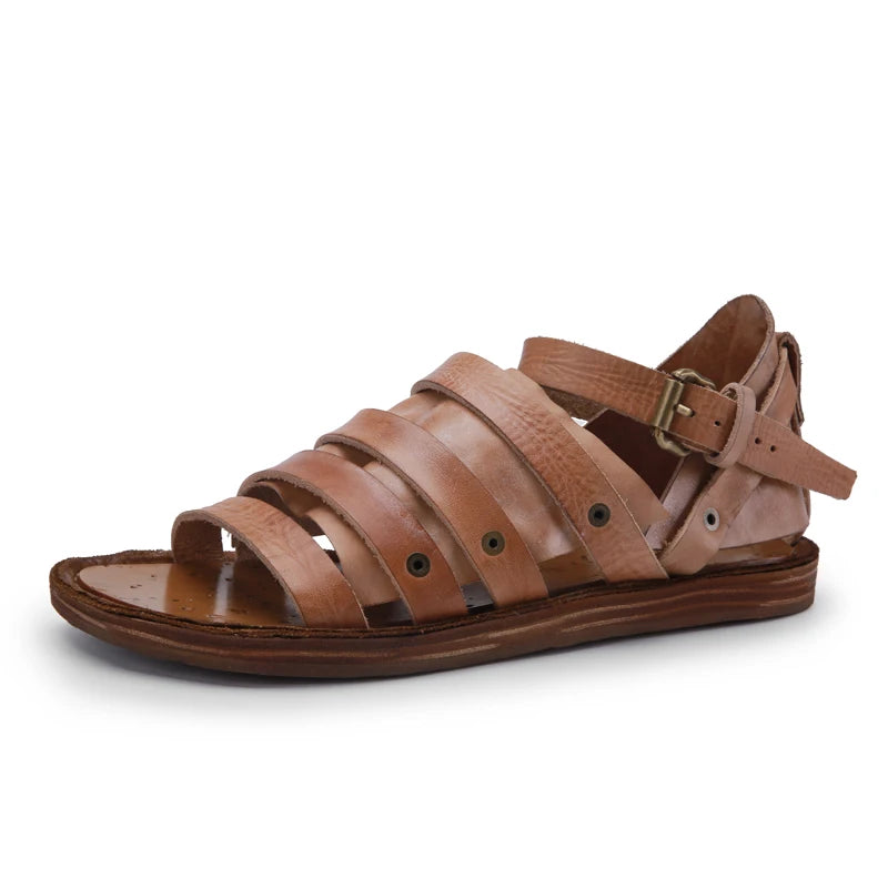 Handmade Genuine Leather Men Gladiator Sandals Summer Shoes Flats Beach Slipper Strap Sandals