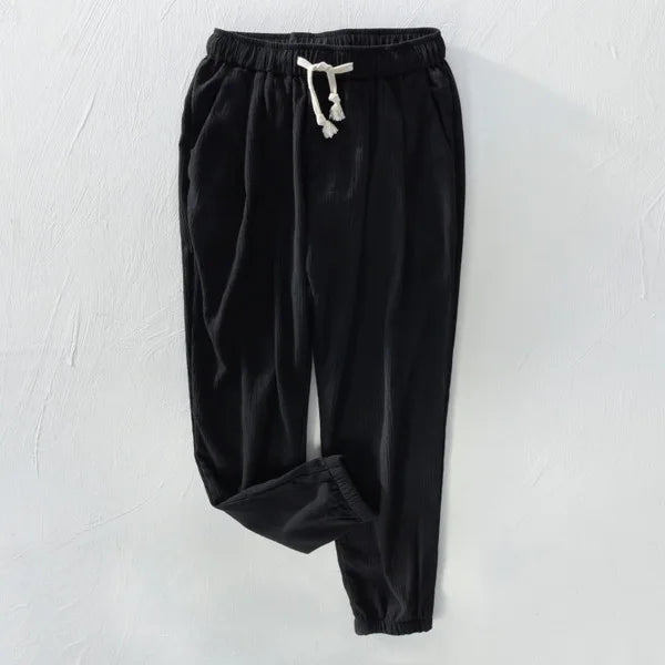 Ankle-length pants men linen and cotton loose white trousers men elastic waist pants men