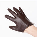 Men's Genuine Leather Gloves classic short side zipper style Real Black Touch Screen Winter Warm