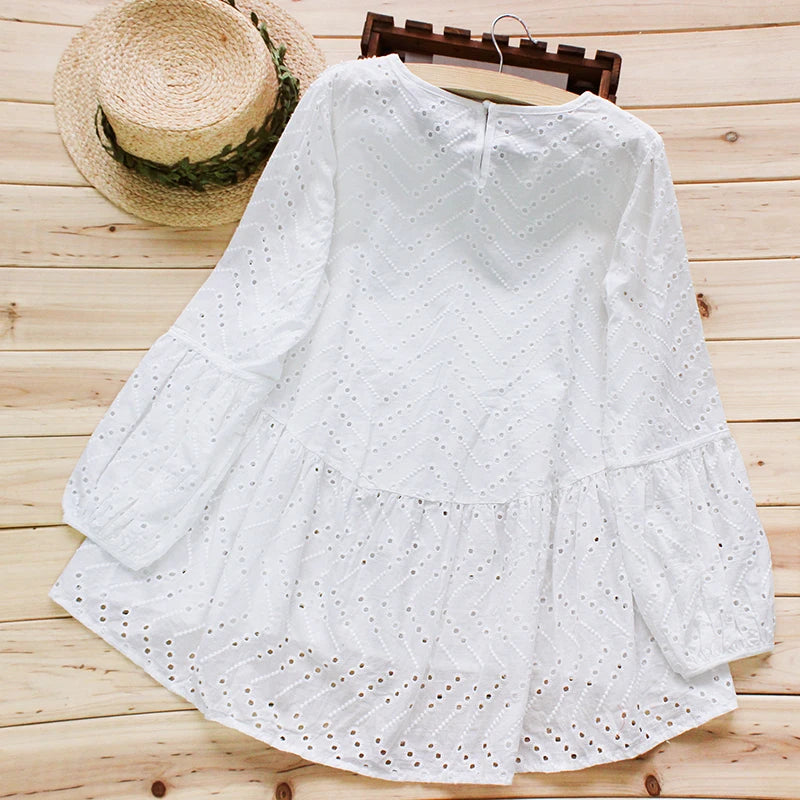 Spring Casual Embroidery Shirt Tops Women Clothing Full Sleeved Shirt Blouses