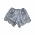 Gray satin shorts with lace trim on a white background, Obroi