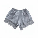 Gray satin shorts with lace trim on a white background, Obroi