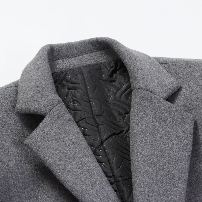 Autumn Winter Men's Long Section Wool Coat Business Casual Classic Style Slim Fit Woolen Jacket