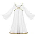 Girls V-neckline Gold Trim Greek Princess Church Celebration Praise Dance Costume Cosplay Party Dress Up Kids Role Play Dress