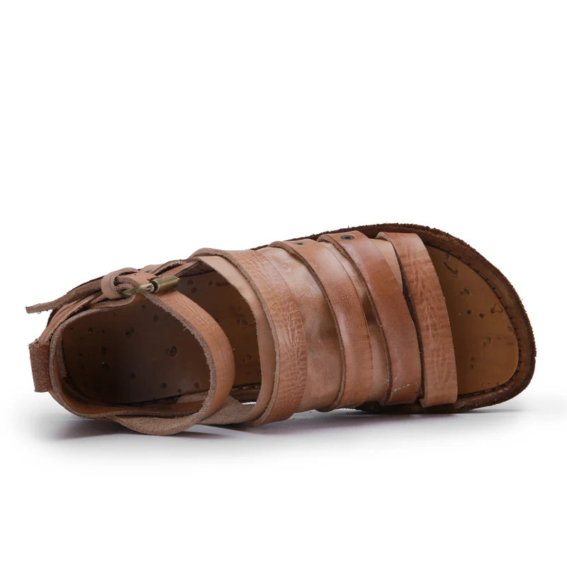 Handmade Genuine Leather Men Gladiator Sandals Summer Shoes Flats Beach Slipper Strap Sandals