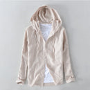 Men linen casual hooded long-sleeved shirt solid sky blue shirts men